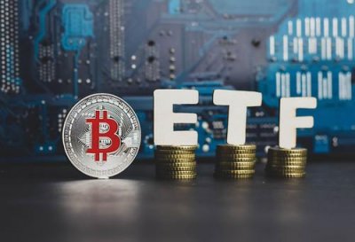 Bitcoin coin with ETF text, concept entering the digital money f