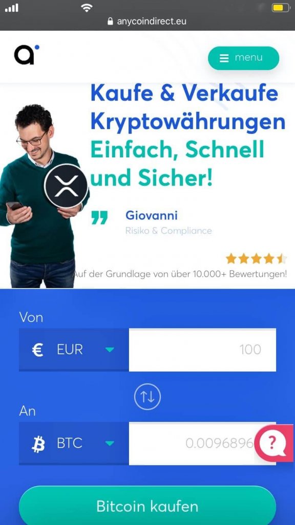 Anycoin Direct app/Browser Anwednung