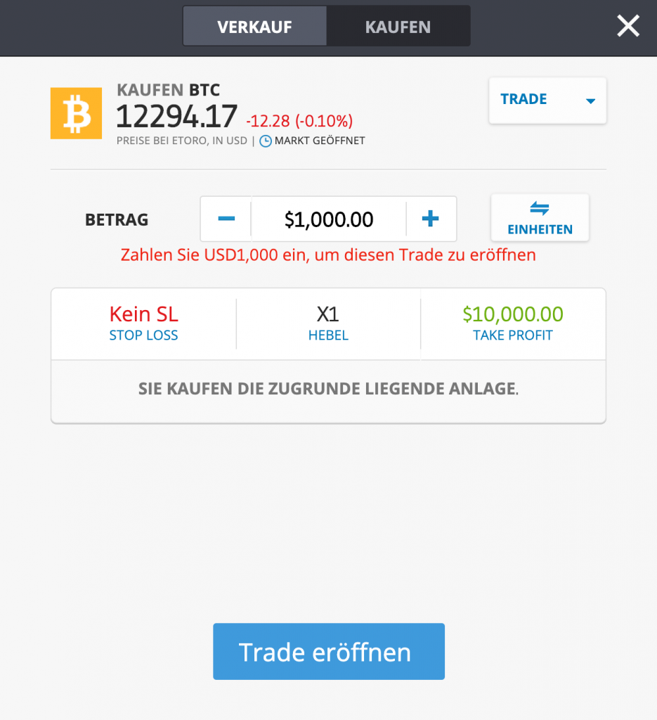 eToro Bitcoin Kauf 2