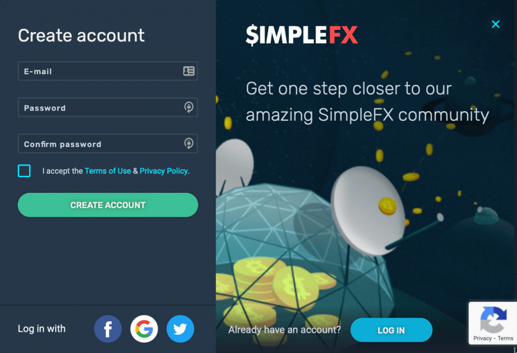 SimpleFX Anmeldung