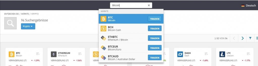 Suche nach Bitcoin