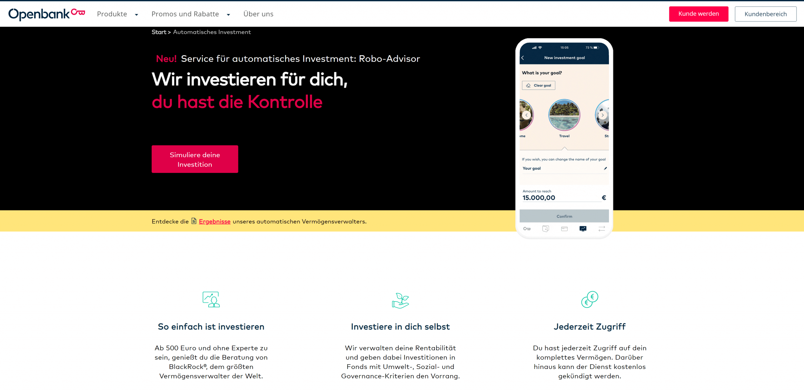 Openbank Robo Advisor Startseite