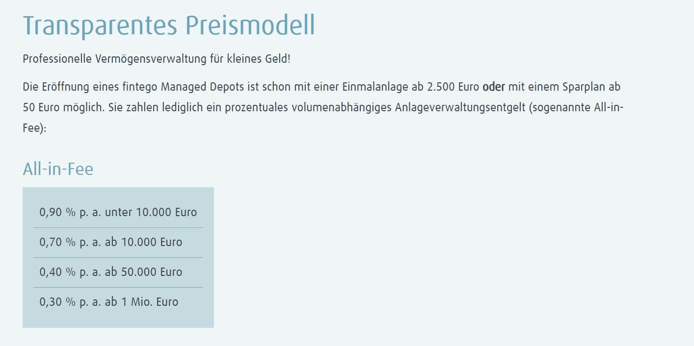 Fintego Gebühren