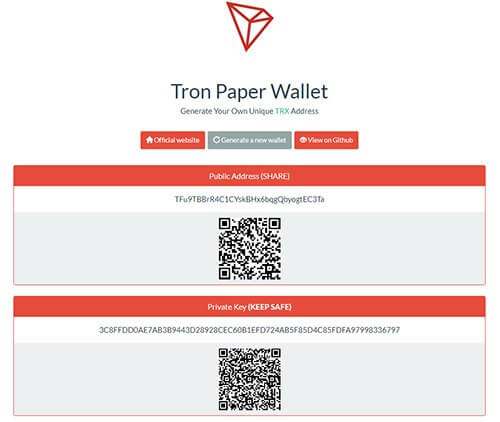 TRX Paper Wallet