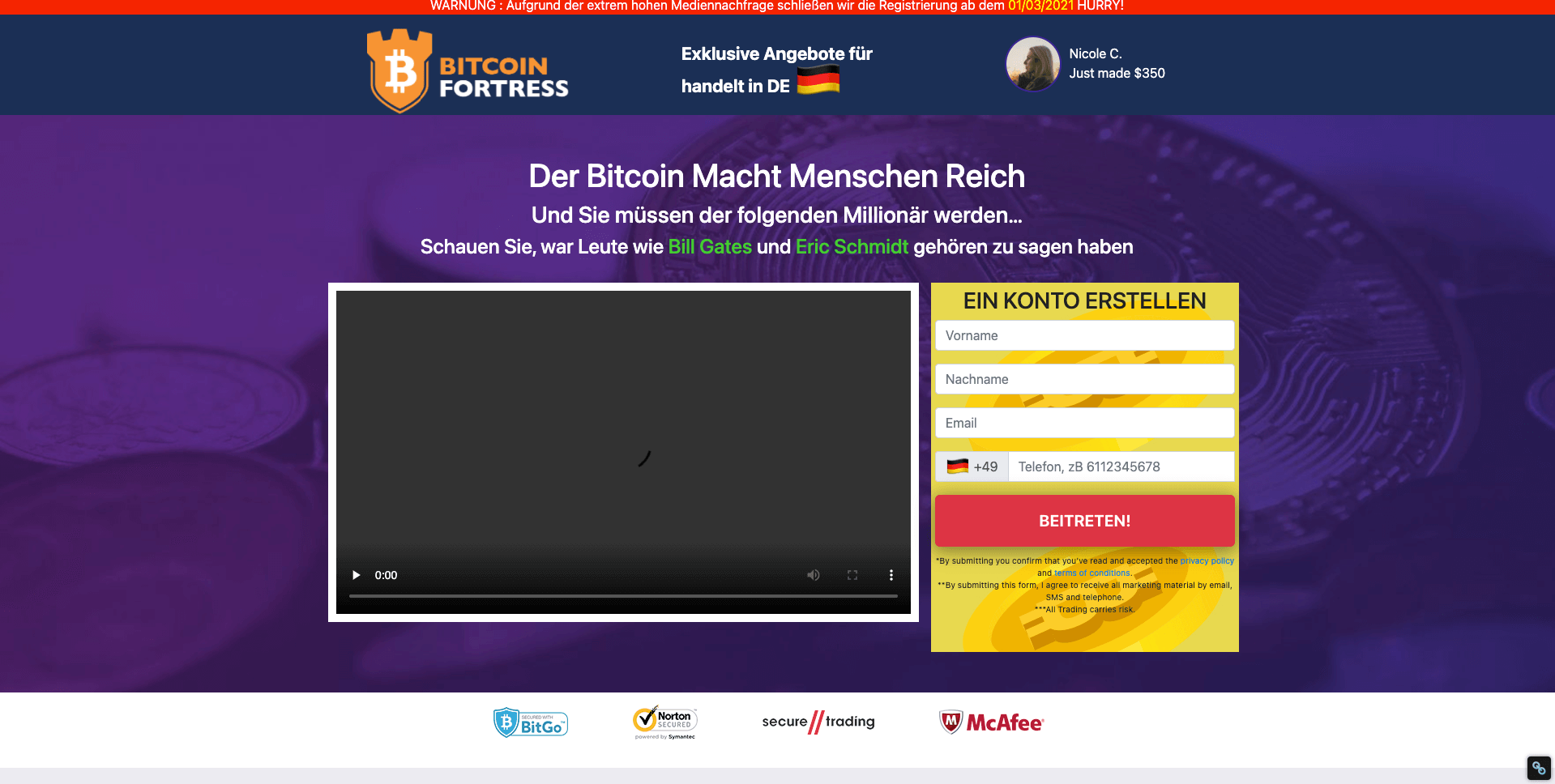 Bitcoin Fortress Registrierung