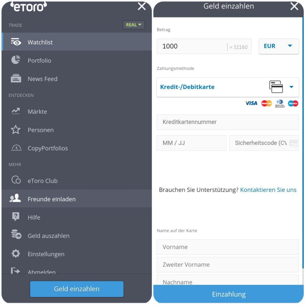 eToro App Einzahlung