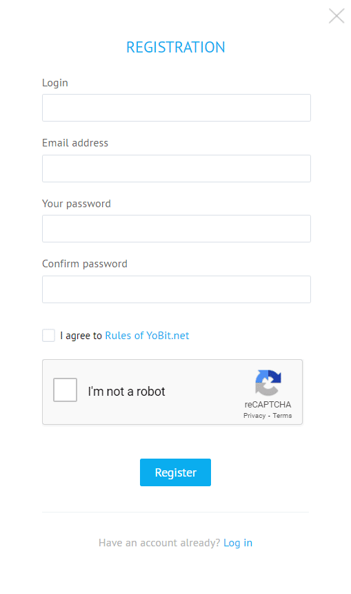 YoBit Registrierung