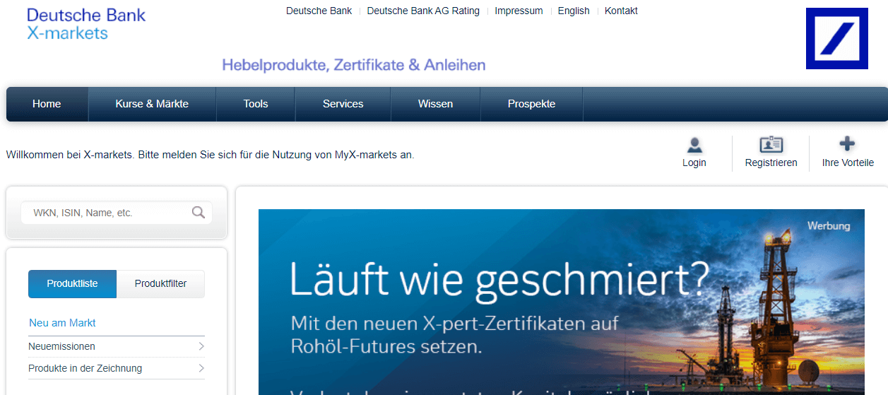 Deutsche Bank X-markets Website