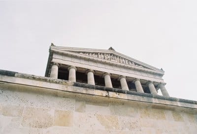 white building with columnds