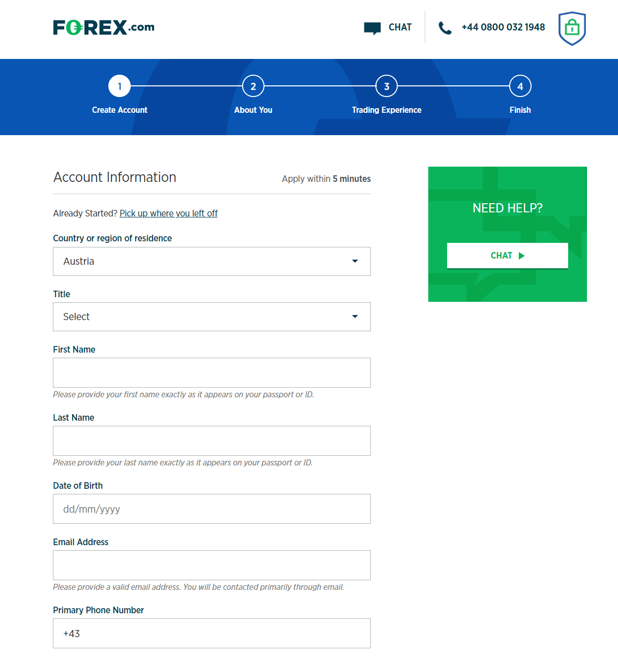 Forex.com Registrierung 2