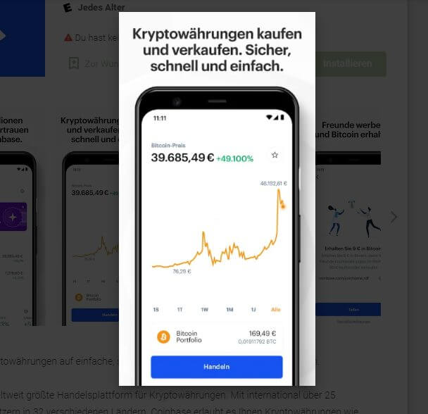 Coinbase App Vorschau