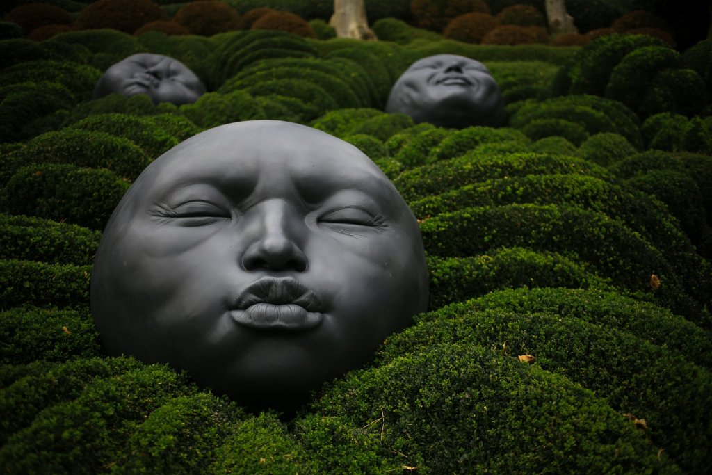 face decoration on green grass