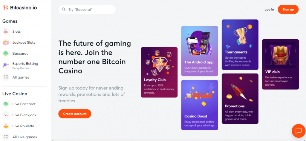 Bitcasino.io Startbildschirm