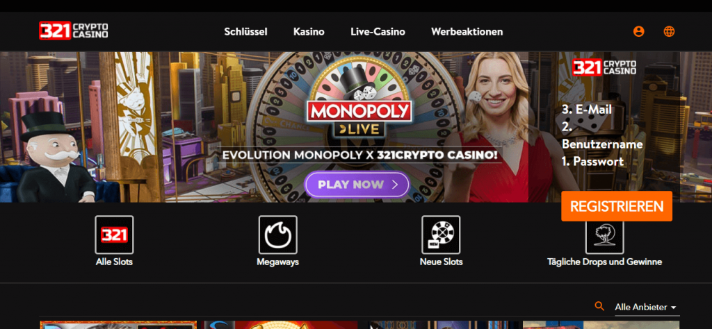 321 Crypto Casino Startbild