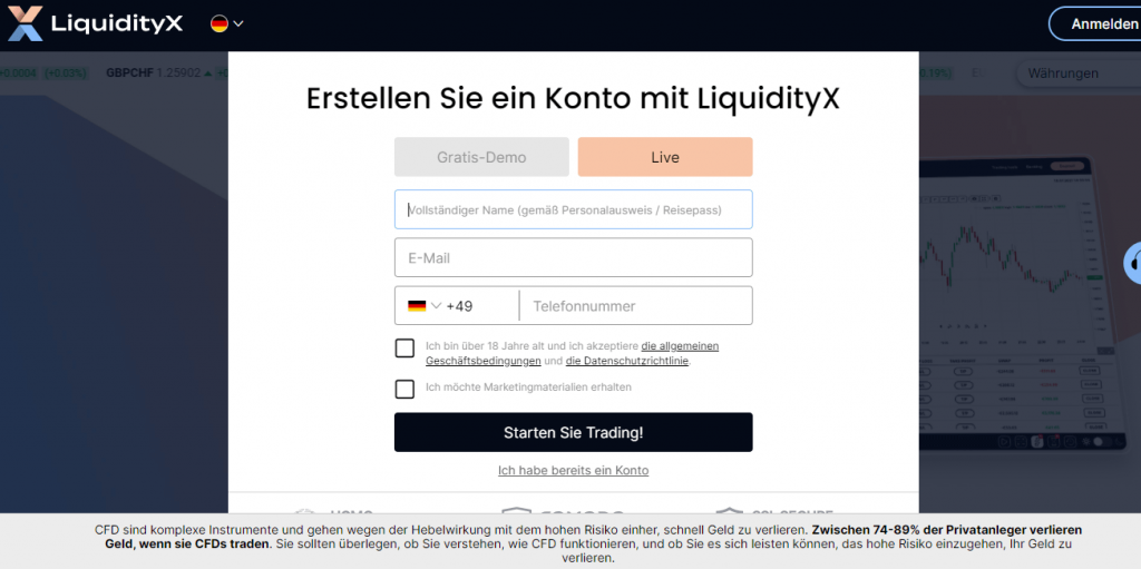 LiquidityX Anmeldung