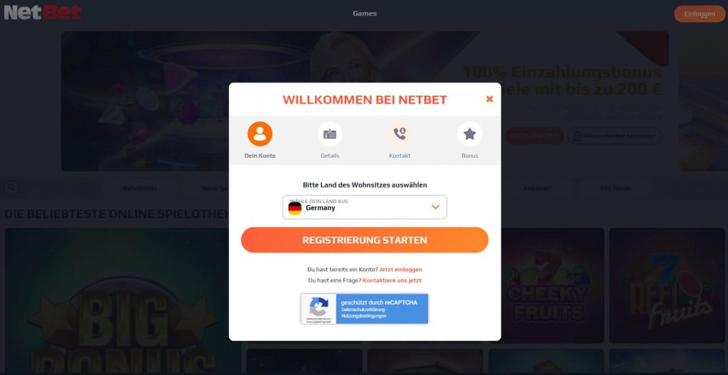 NetBet Casino Registrierung