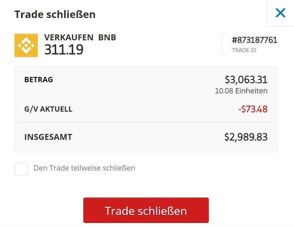 Trade Schließen BNB