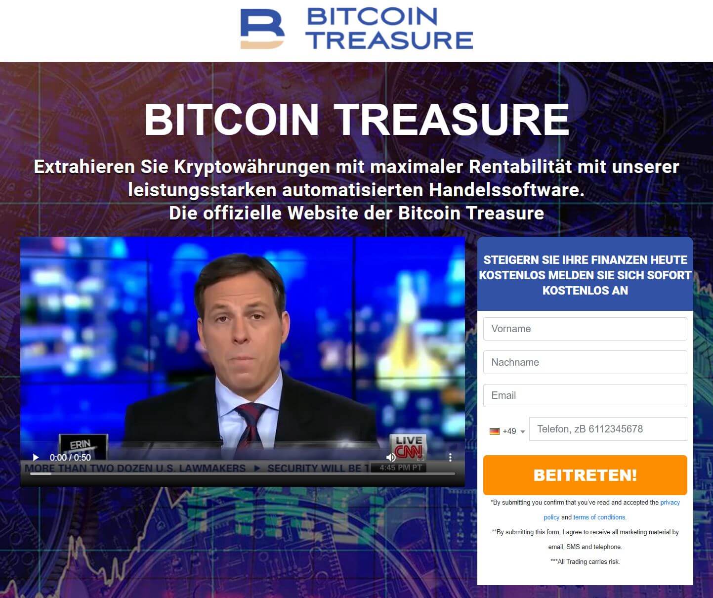 Bitcoin Treasure Webseite