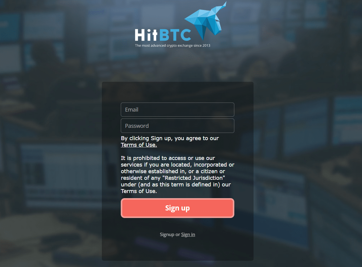 HitBTC Anmeldung