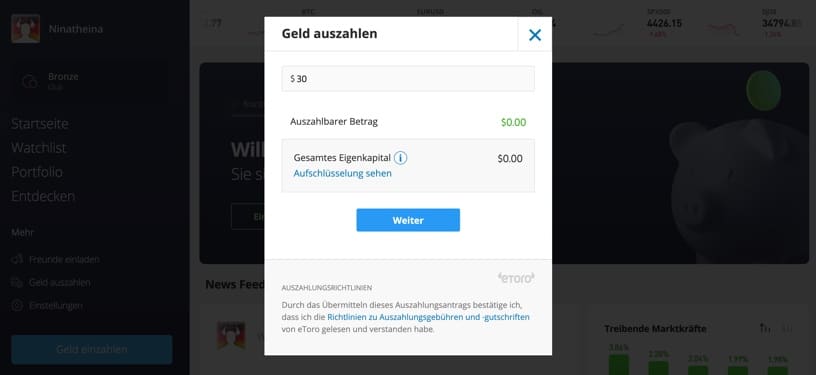 eToro Auszahlung
