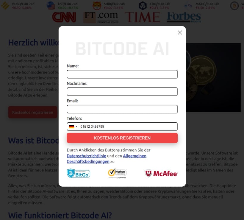 Bitcode AI kostenlos Registrieren