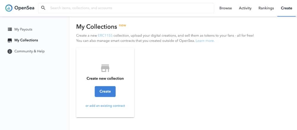 OpenSea create new item