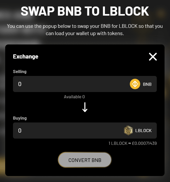 Swap BNB für LBlock