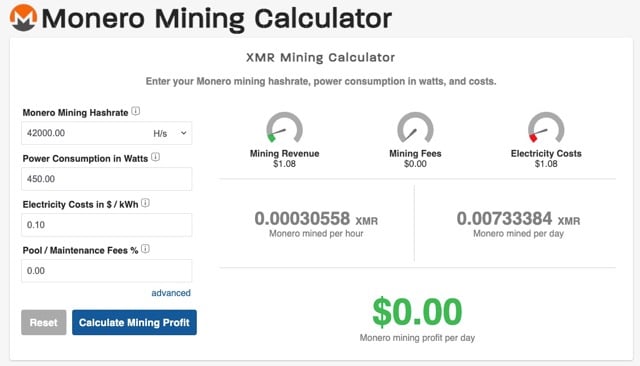 Monero mining Calculator
