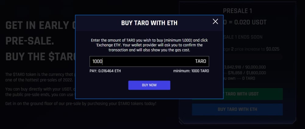TARO mit ETH kaufen