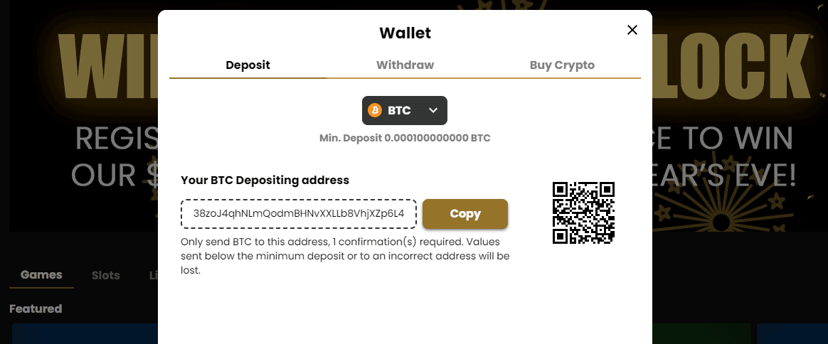 Bitcoin Einzahlung bei Lucky Block