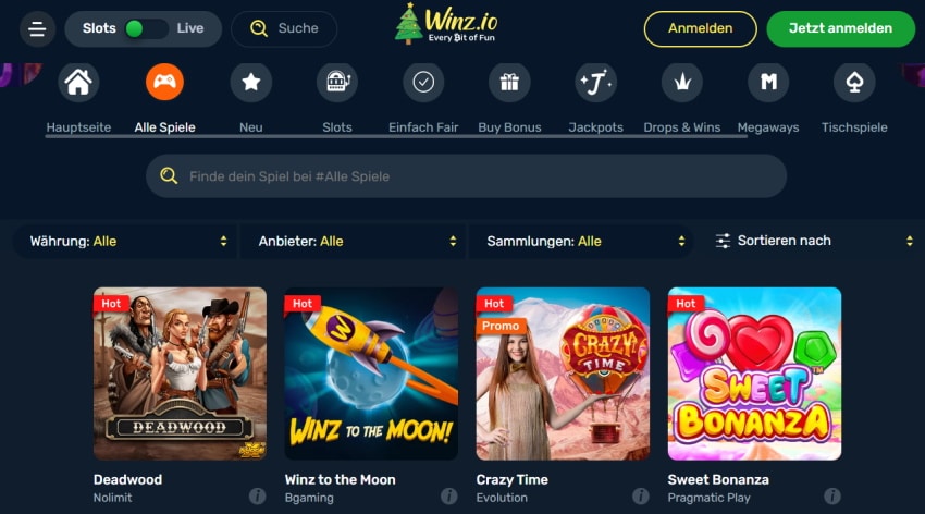 Winz.io Casino Spiele