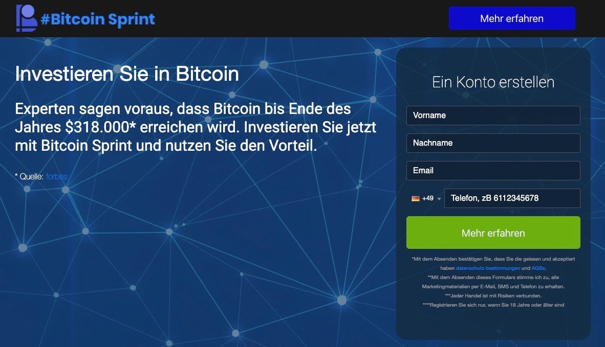 Bitcoin Sprint Anmeldung