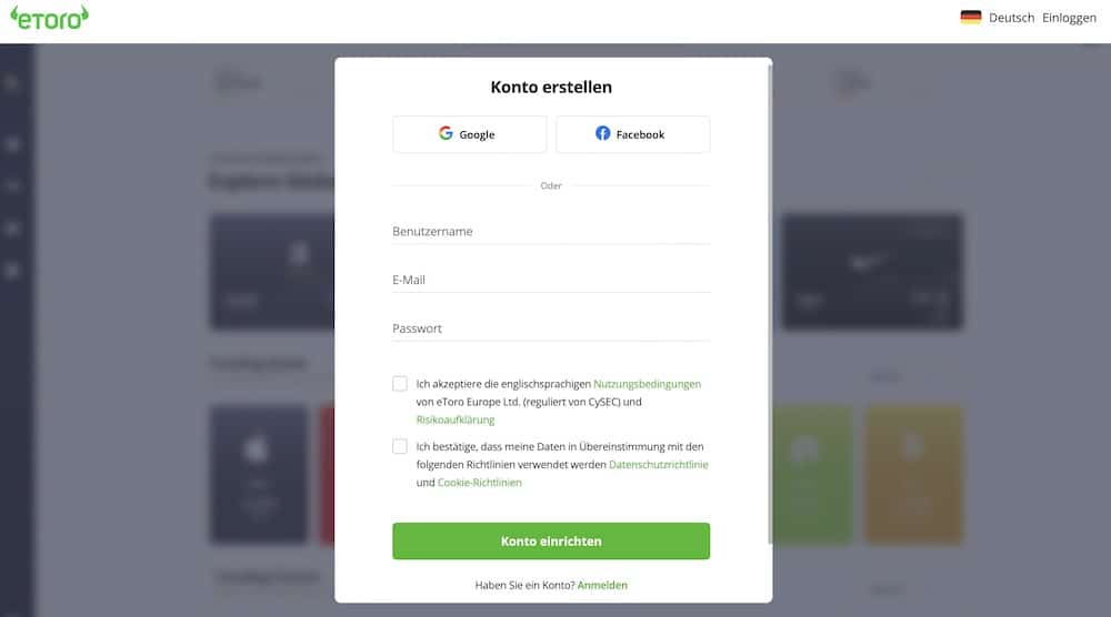 eToro Anmeldung