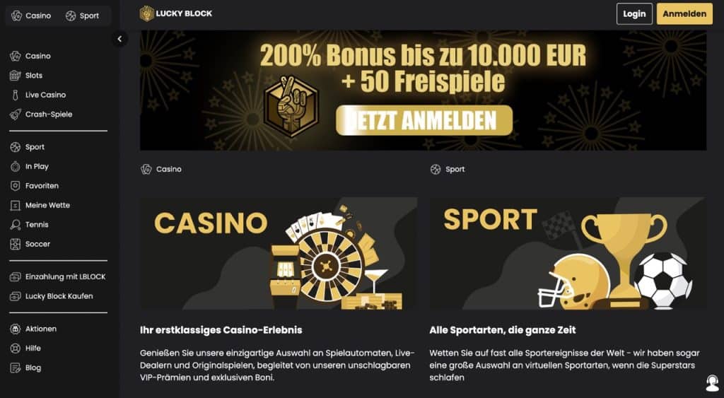Lucky Block Casino new homepage