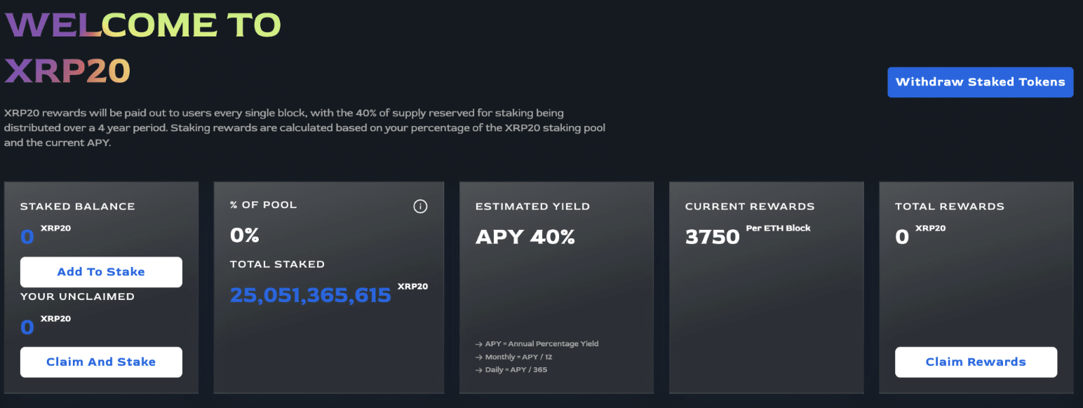 XRP20 Staking Dashboard