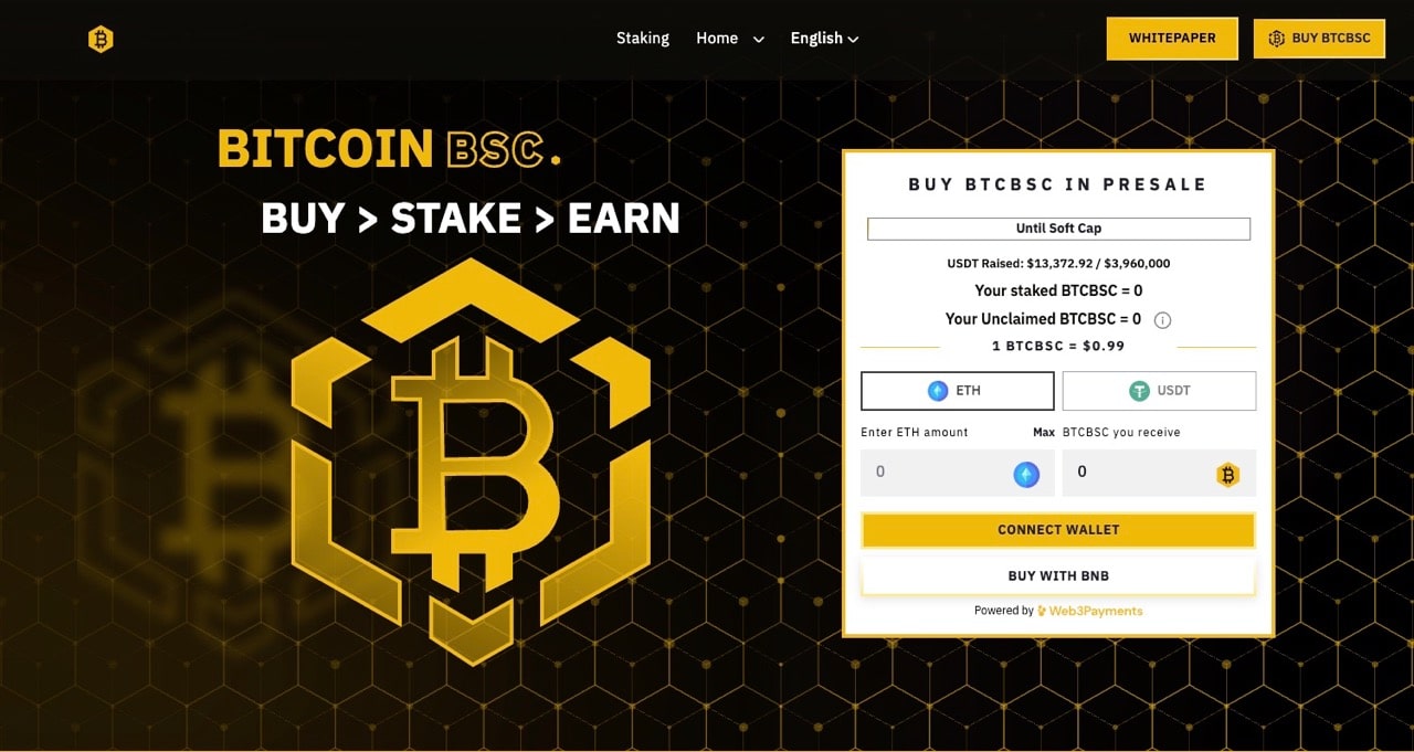 Bitcoin BSC Presale Webseite
