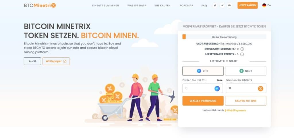 Bitcoin Minetrix Presale Webseite
