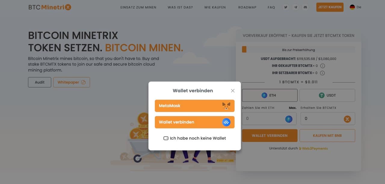 Bitcoin Minetrix Wallet verbinden