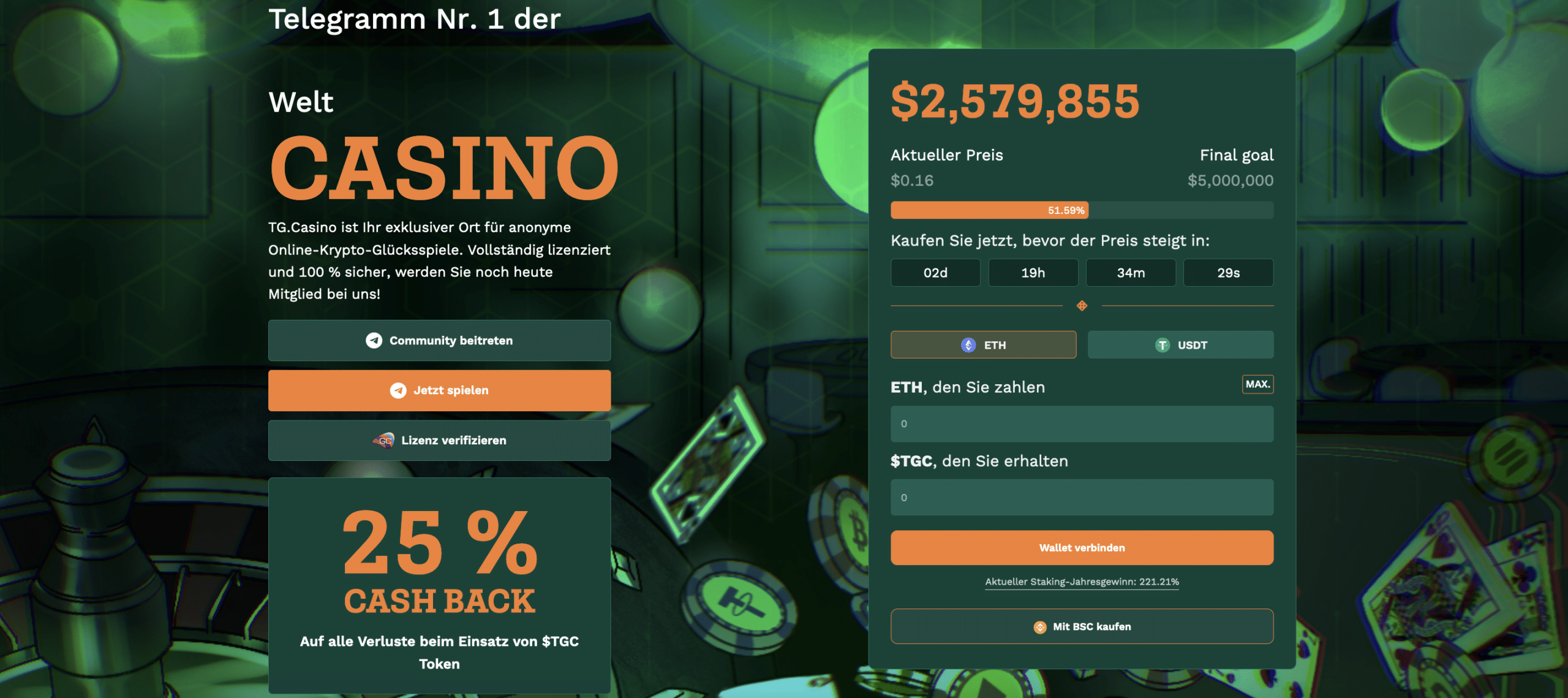 TG.Casino nimmt im PreSale über 2,5 Millionen Dollar ein