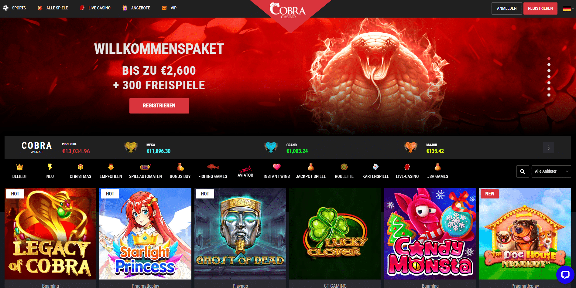 cobra casino new homepage