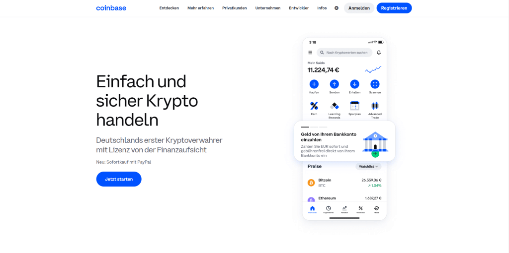 Coinbase homepage