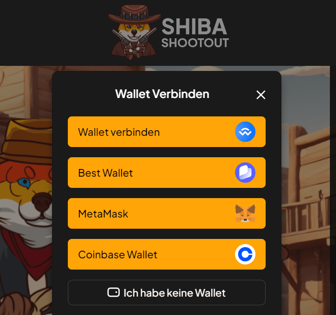 Shiba Shooout mit Best Wallet verbinden