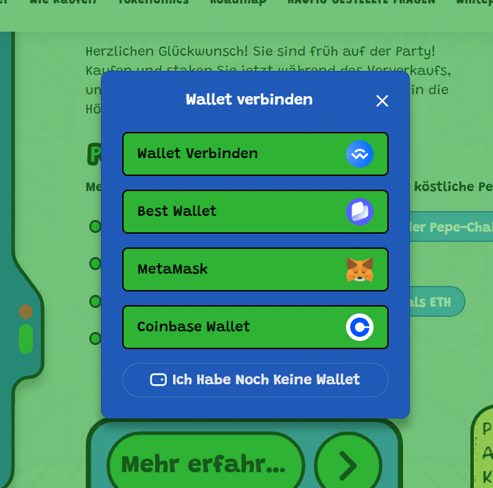 Pepe Unchained mit Best Wallet verbinden