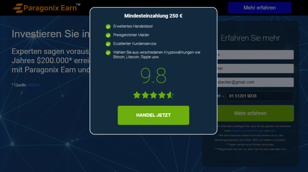 paragonix earn einzahlung