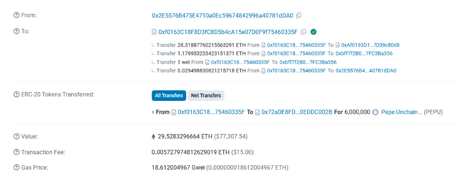 Wale interessieren sich für PEPU | Quelle: Etherscan.io