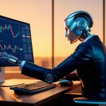 Roboter am PC, der Crypto Charts analysiert