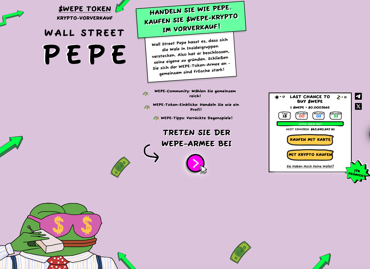 Der Presale von Wall Street Pepe ist bereits ein voller Erfolg | Quelle: Wallstreetpepe.com