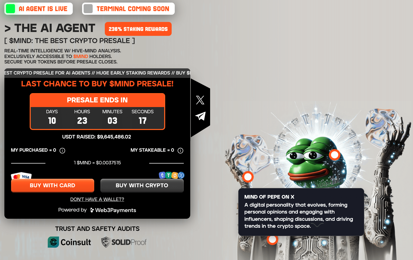MIND-Presale läuft nur noch weniger als 11 Tage | Quelle: Mindofpepe.com