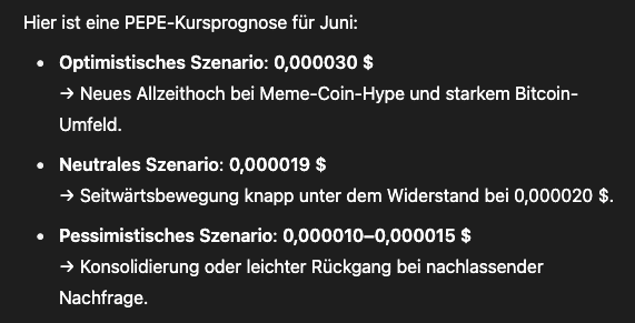 Auch bei PEPE sieht ChatGPT Rallye-Potenzial | Quelle: Chatgpt.com