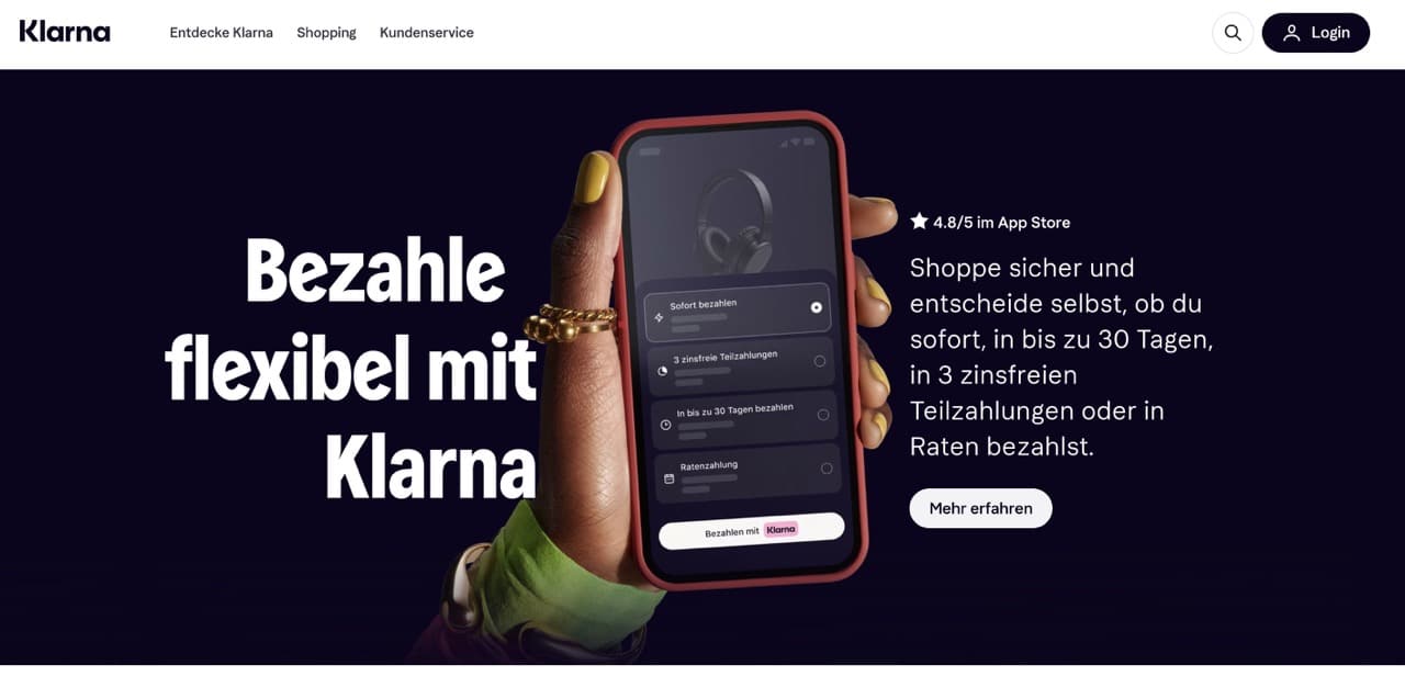 Klarna Webseite